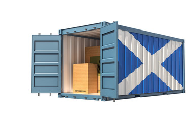Freight Container with Scotland flag isolated on white - 3D Rendering