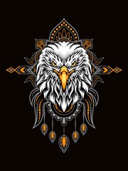 Eagle head vector illustration with mandala as the background ornament, suitable for apparel merchandise, t-shirt or outerwear.