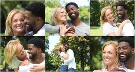 Happy love couple outside in a park