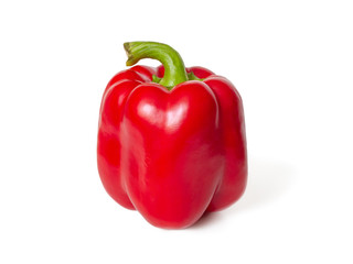 Red bell pepper with green stem on white background