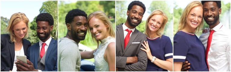 Happy love couple outside in a park