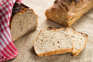 tasty bread baked at home, healthy homemade bread, bio ingredients