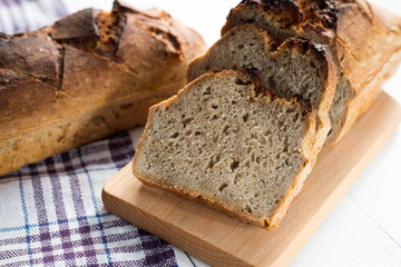 tasty bread baked at home, healthy homemade bread, bio ingredients