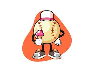 Baseball hold ice cream cartoon. Mascot Character vector.