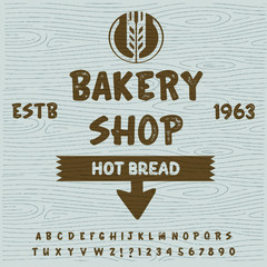 Hand Made Bakery Font  custom handwritten alphabet. Original Letters and Numbers. Vintage retro hand drawn typeface .Vector illustration. Textured Version.