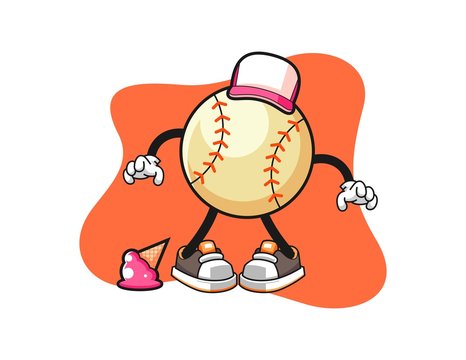 Baseball with ice cream fall cartoon. Mascot Character vector.