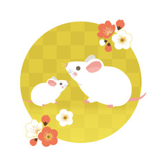 ネズミの親子と梅