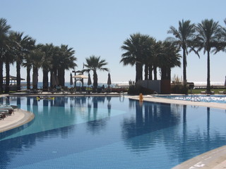 Fototapeta na wymiar Großer Luxus Pool mit Palmen - Urlaub