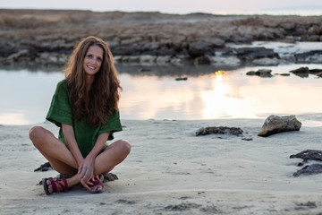 Cyprus-Ayia Napa - Female model on the coast.