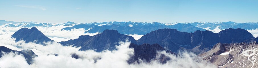 View from Zugspitze, with clear sky and mountain peaks