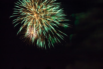 Fototapeta premium Festive beautiful fireworks in the sky. Celebrating the holiday with a bright salute