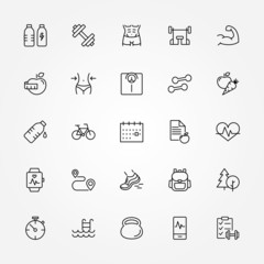 Fototapeta premium Thin line icons set of fitness, sport icons collection. Vector illustrarion eps10.
