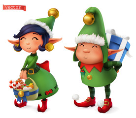 Christmas Elves. 3d vector icon