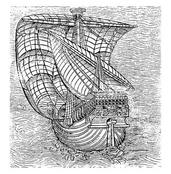 1400s Ship, vintage illustration.