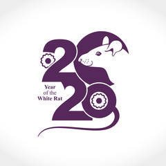 Obraz premium Stylish template 2020 with a white rat head. Chinese New Year of the Metal Rat. Wise Rat 2020. New Year on the Chinese calendar.