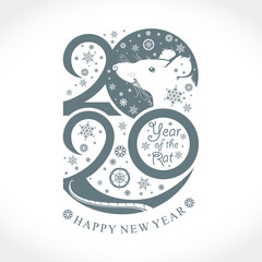 Year of the Rat 2020. Vertical template New Year's design on the Chinese calendar. Vector template 2020 and mouse. 