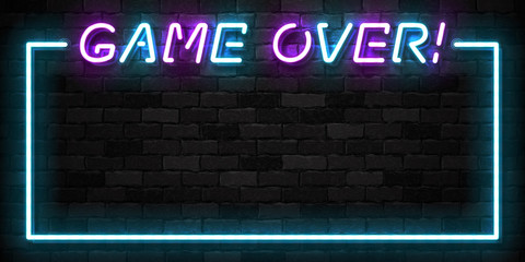 Vector realistic isolated neon sign of Game Over frame logo for template decoration and covering on the wall background. Concept of gaming. © comicsans