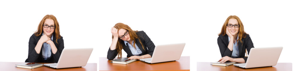 Businesswoman with laptop isolated on white