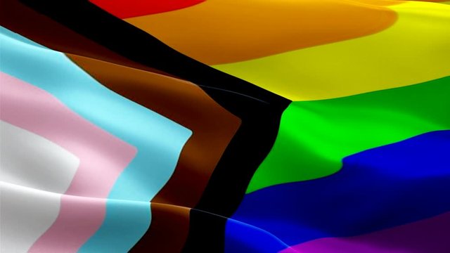 Progress flag LGBT waving in wind video footage Full HD. LGBT Progress Flag background. Rainbow LGBT Flag Looping Closeup 1080p Full HD 1920X1080 footage.LGBT homosexual Rainbow colors Pride flags Ful