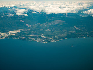 Aerial view of Vancouver bay and mountain