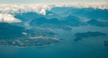 Aerial view of Vancouver bay and mountain