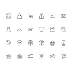 Thin line icons set shopping, e-commerce collection outline web. Vector illustration eps10.