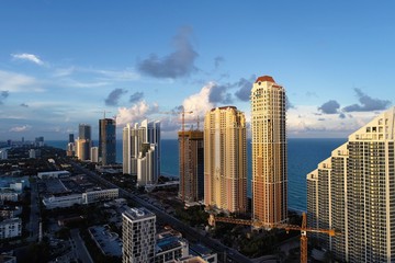Aerial view of seascape sunset. Sunny Isles, Miami, United States. Great landscape. Vacation travel. Tropical travel.