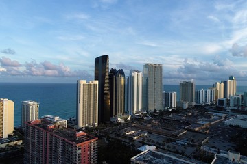Aerial view of seascape sunset. Sunny Isles, Miami, United States. Great landscape. Vacation travel. Tropical travel.