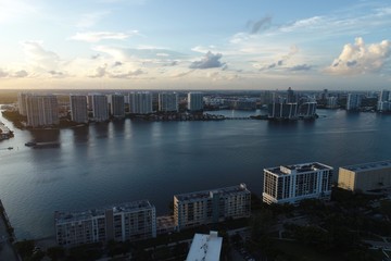 Aerial view of seascape sunset. Sunny Isles, Miami, United States. Great landscape. Vacation travel. Tropical travel.