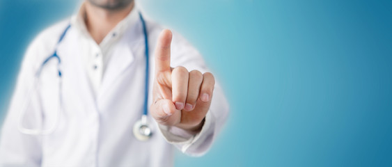 Doctor touching  screen with  center concept