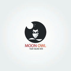 Owl moon illustration logo design. Vector illustration