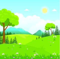Fototapeta premium Nature Landscape cartoon Vector Illustration design, cute, lovely, adorable and scenery landscape design
