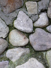 стена из камней и зеленым мхом 