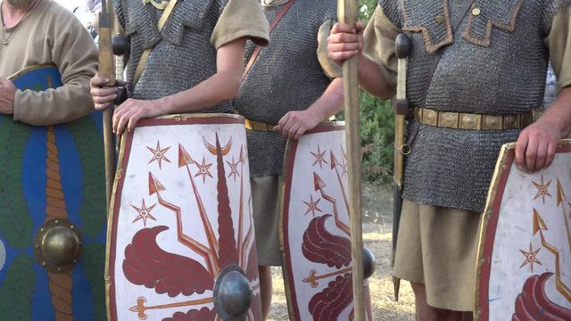 The Roman soldiery, legion, century, army. Roman military Equipment, Arms, Armour & Siege Weapons. Of armour: the lorica hamate, iron mail tunics; scale armour; and the lorica segmentata