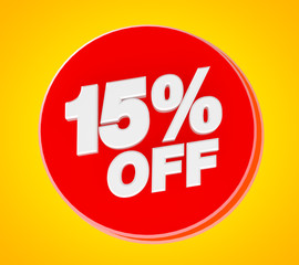 15 % OFF Sale banner, 3d rendering.