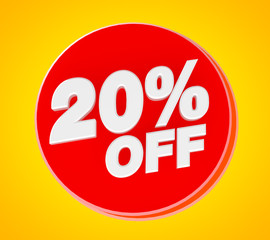 20 % OFF Sale banner, 3d rendering.