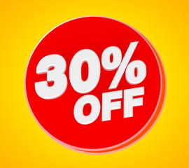 30 % OFF Sale banner, 3d rendering.