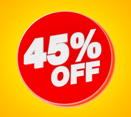 45 % OFF Sale banner, 3d rendering.
