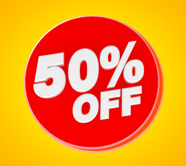 50 % OFF Sale banner, 3d rendering.