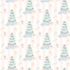 Christmas Tree Pink Seamless Pattern 