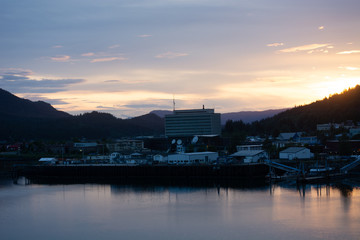 Sunset over Alaska Harbor Town
