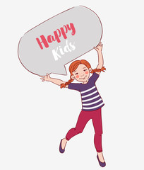 Happy girl jumping over white background. Happiness, childhood, and freedom concept 