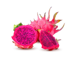 Red dragon fruit on white background