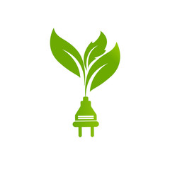 Green eco power plug design with Green leave, vector illustration
