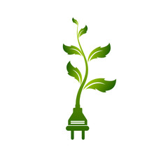 Green eco power plug design with Green leave, vector illustration