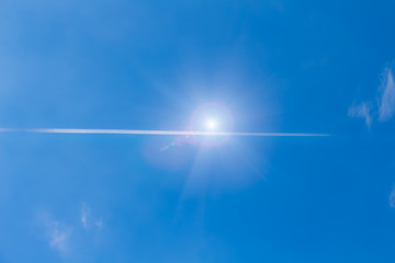 The plane was in the blue sky, Rainmaking in The day that the sky clear Under the sunlight of sun. Beautiful of cloud on blue sky background at the summer season.