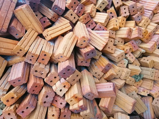 Group of construction brick, Pile of bricks for construction work, Brick for construction made of baked clay and have a rectangle, brick lump