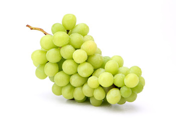 Green grapes on a white background.