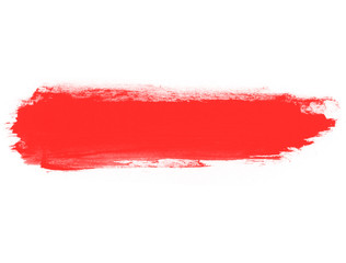 Red paint stroke on white background. Red paint backdrop