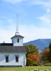 landscape of church in autumn mountain